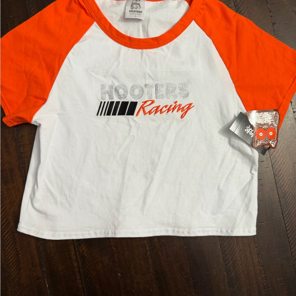 Hooters  Womens Orange and White Racing Shirt